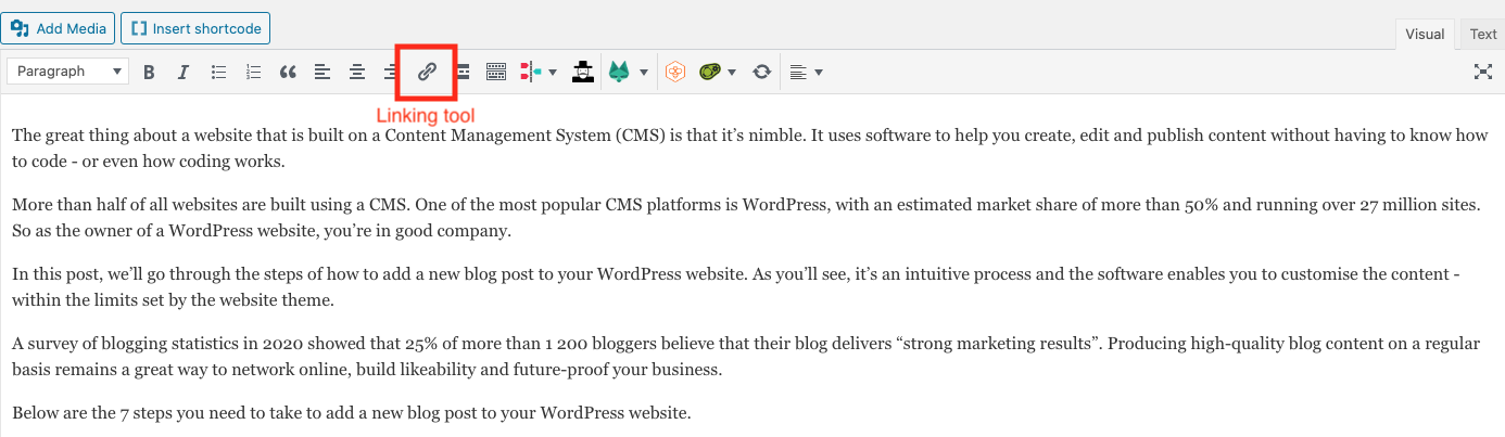 linking text in WordPress